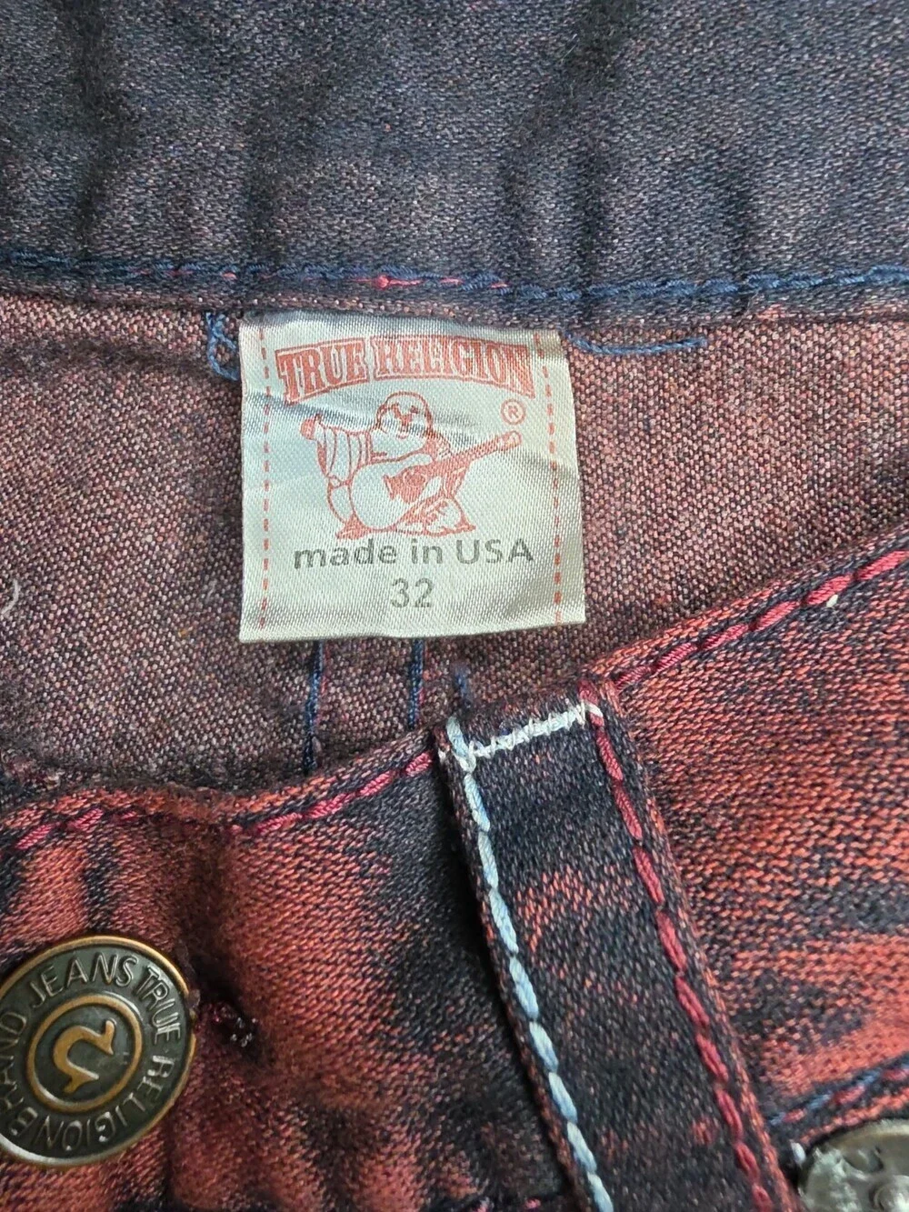 NWT True Religion Men's Red Wash Distressed Size 32 Billy Big T Made In USA